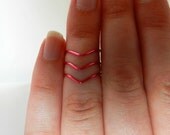 Pink Knuckle Rings, Mid Finger Rings, Midi Rings, Chevron Rings, Set of 3, Adjustable
