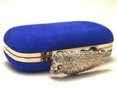 READY TO SHIP: The Josie Minaudiere in Silver & Electricity Suede -  Winged Skull Clutch