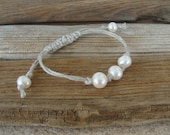 Minimalist pearl bracelet / linen bracelet  / hemp bracelet / boho style bracelet / beach jewelry
