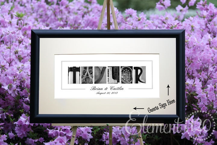 Personalized Wedding Alphabet Art Guest Book - Wedding Decoration for Bride and Groom, Custom Signature Guest Book, Classic Frame