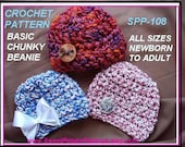 Instant Download PDF Crochet Pattern - Basic Unisex Chunky Beanie, all sizes from baby to adult, women, men, teens, children, SPP-108