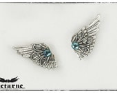 Steampunk Wing Post Earrings -Silver Plated with Swarovski - Victorian Gothic Steampunk Jewelry