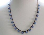 Crochet Necklace Blue Necklace Hypoallergenic Necklace Hypoallergenic Jewelry Pearl Necklace Metal Free Women Jewelry Crochet Bracelet
