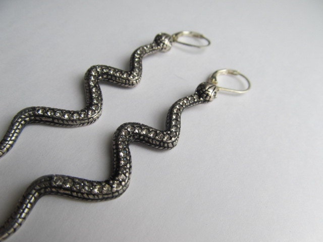 Rhinestone Snake Earrings in Gunmetal Grey