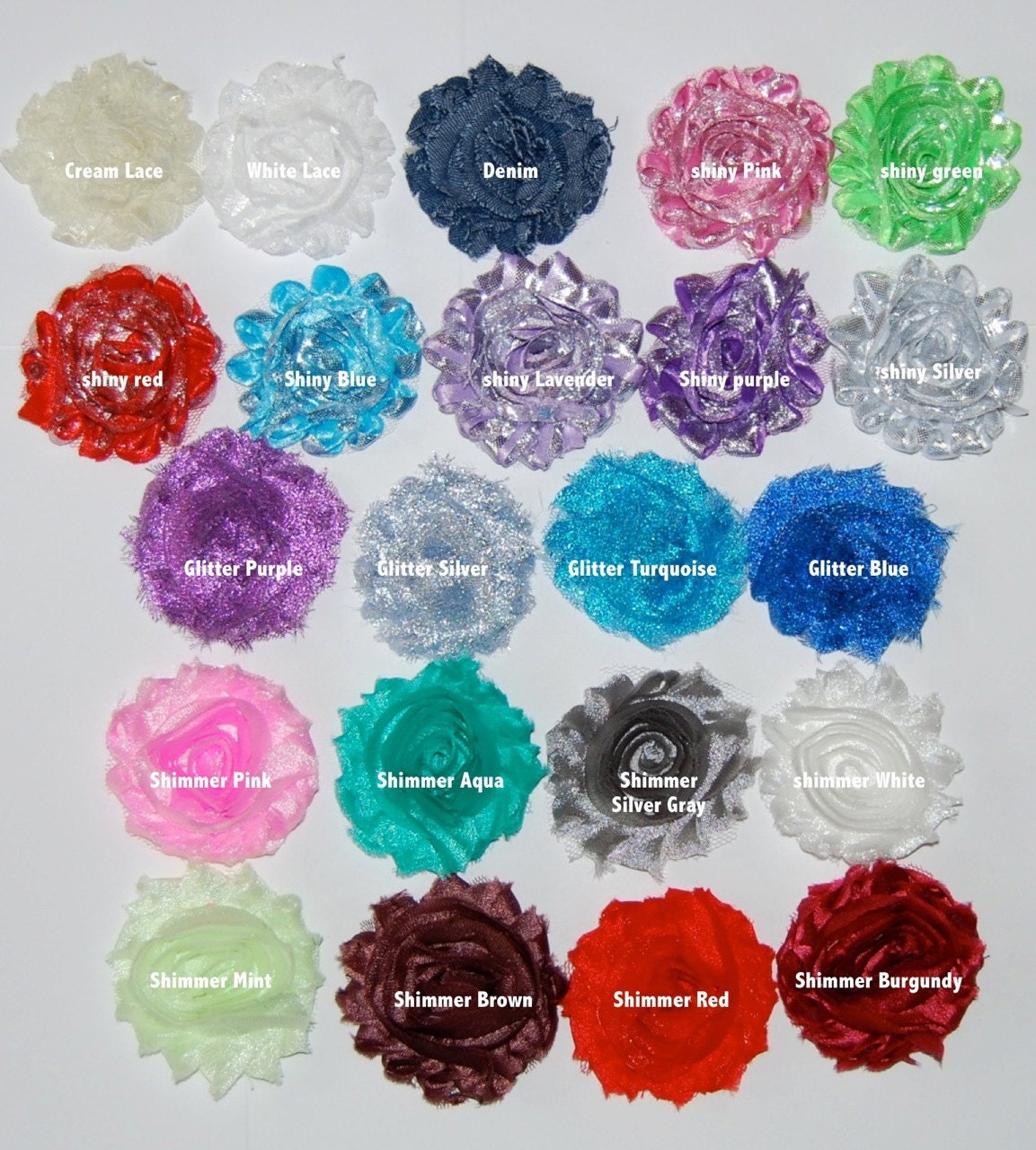 Shabby  Flowers  -12 count Frayed Rosette Flowers - Shabby Rose - YOU PICK COLORS - shabby chic chiffon flowers - vintage fabric flowers