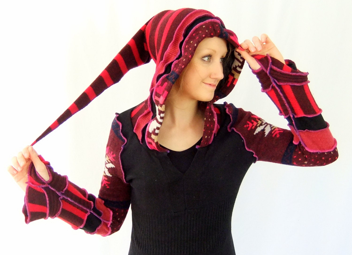 Pixie Sweater Dress - Pink and Black - Small - Ready To Ship