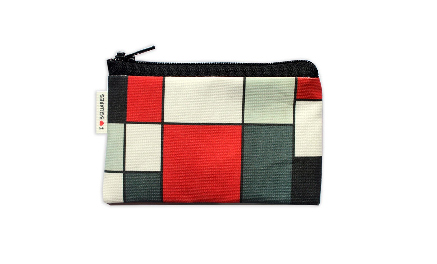 RED BLACK GREY squares printed Wallet coin purse for women for her gift idea - efratul