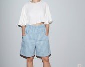 High Waist Denim Mom Shorts with white stripes