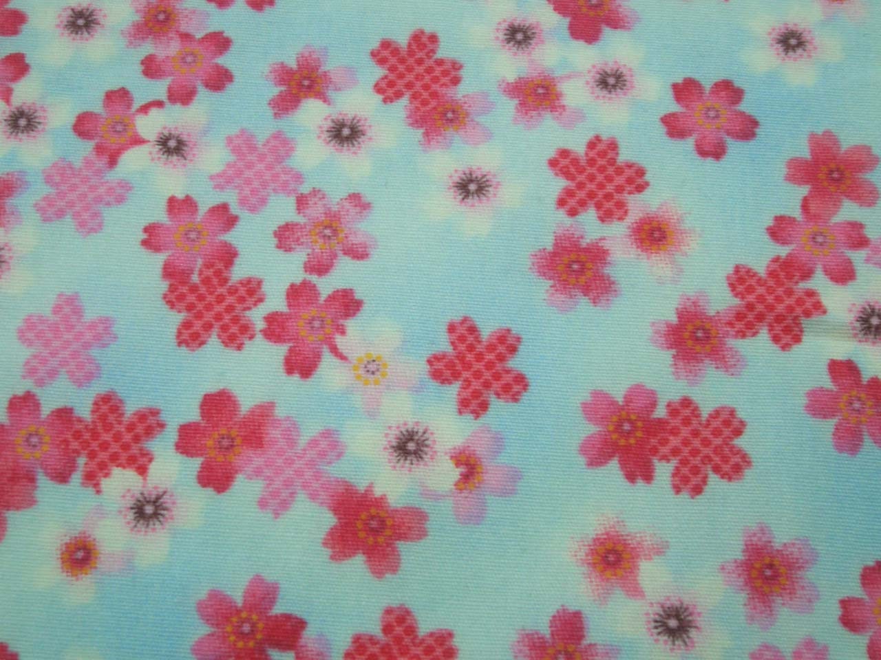 Japanese pink sakura, on blue, fat quarter, pure cotton fabric