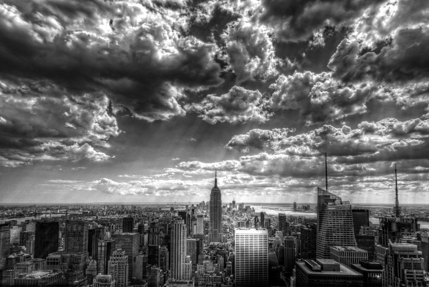 New York Photograph - Empire State Building - Manhattan - Black and White - Sky - New York City - Urban - HDR - Monochromatic Photography