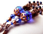 Cyber Monday, Blue lampions, Beadwork Birthstone,Button Chandelier Clip On,Cluster Dangle Drop, Eco Friendly Hoop boho, glass mum gift