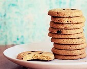 Food Photography - kitchen wall art cookies beige blue aqua brown white kitchen decor fine art photography - 8x12 Photo, "Chocolate Chip"