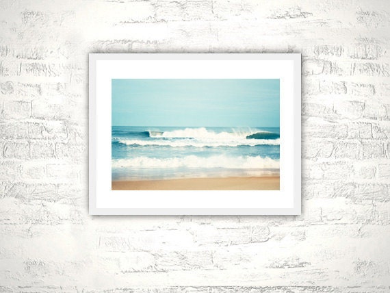 Ocean Photography - sea beach waves seascape water blue beige white seashore coastal wall art - 11x14, 8x10, 8x8 Photograph, "Salty Sea Air"
