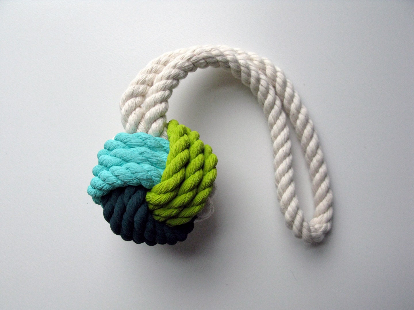Aqua, Citron & Dark Teal Monkey's Fist Knot - Medium