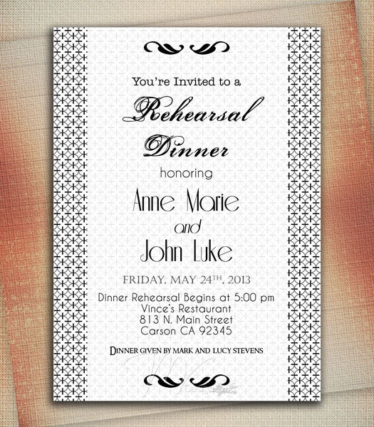 Black and White Rehearsal Dinner Invitation, Rehearsal Dinner Announcement, Customized Wedding Announcement - Digital File You Print