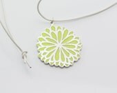 HERBARIUM dahlia flower sterling silver and polymer clay pendant in neon yellow