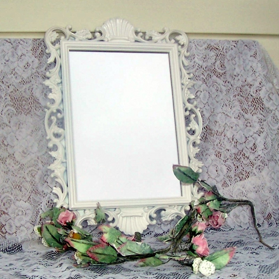 Heirloom white mirror shabby chic mirror romantic wedding vintage mirror fleur de lis syroco frame Homco