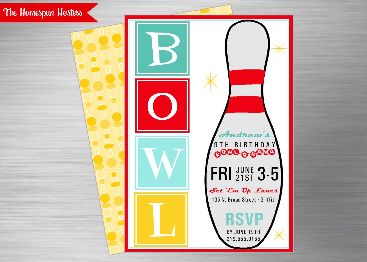 DIY Printable Retro Bowling Invitation 1950's inspired bright colors Il_170x135