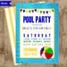 DIY Printable Pool Party Invitation with patterned back design - colorful - fun - modern - water - bright