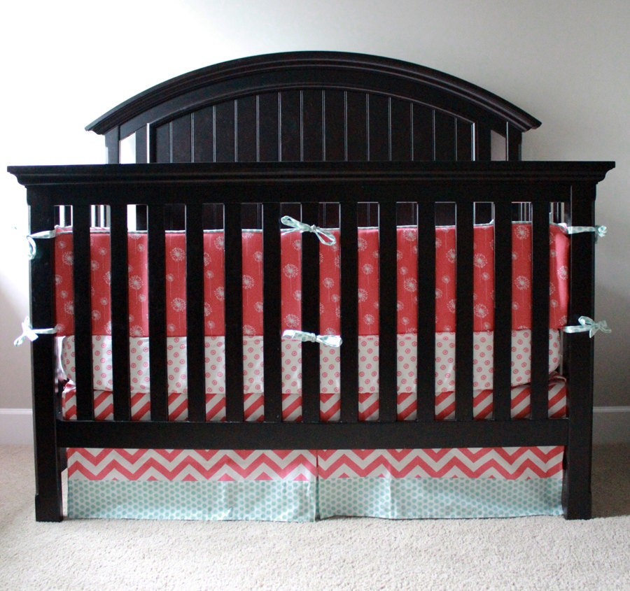 Custom Crib bedding - Grey Coral and Aqua - RESERVED Two of Two