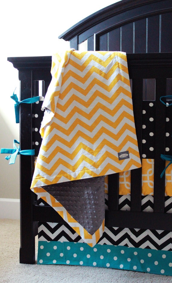 Custom Crib Bedding - Yellow, Black and Turquoise