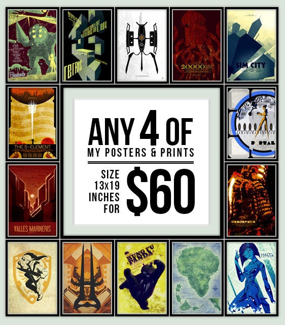 Any 4 Posters for 60 Dollars - Size 13x19 - Art