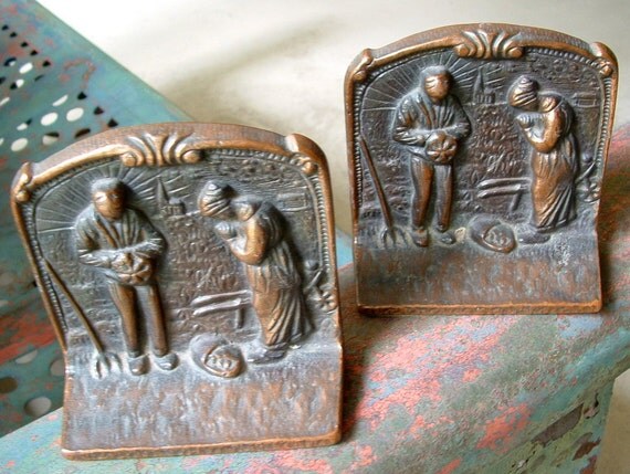 Vintage Pair Verona Cast Iron Bookends Angelus by beneaththerust