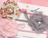 PICK 3 YOU CHOOSE - Shabby Chic Rosette with Pearl Skinny Headband Set
