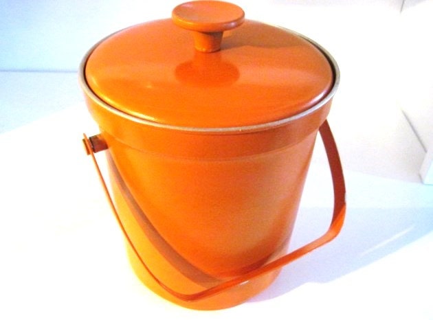 Vintage Ice Bucket, Wine Cooler, Updated with Orange Paint