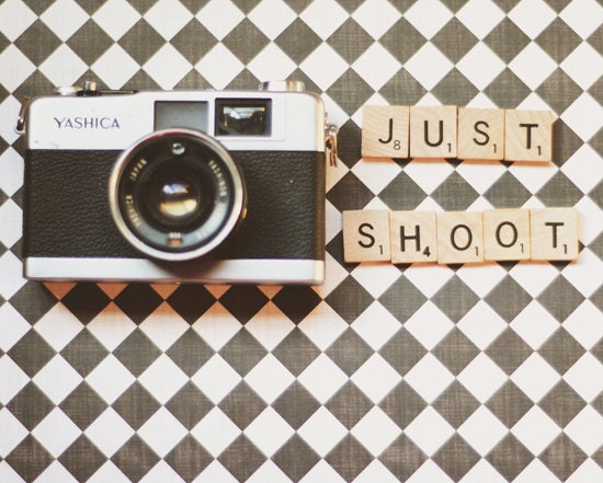 Vintage camera print- scrabble title, geekery, hipster, retro, whimsical, 8x10 print, black and white, fine art photography, still life