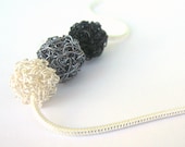 Knitted Wire Ball Necklace, Black Grey White Ombre Necklace