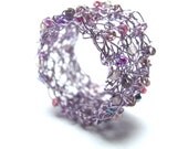 Lavender Cocktail Ring, Knitted Wire Ring, Purple Pink Lavender, Lilac