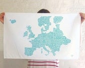 Europe Gastronomy Map Tea Towel Turquoise