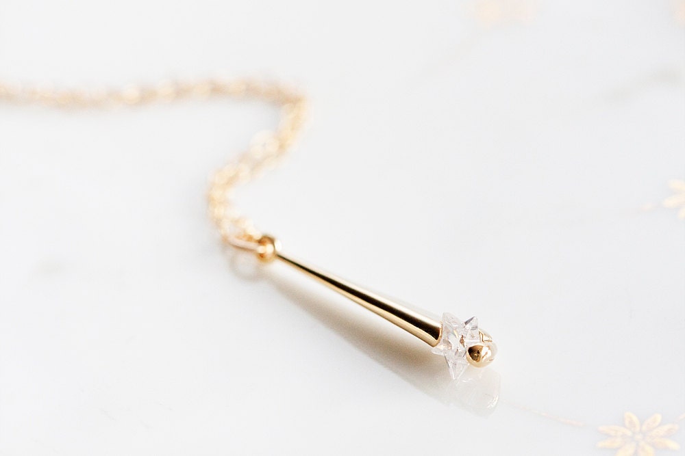 Crystal Star Necklace Gold Filled Chain Delicate Simple Dainty Bar Necklace Minimalist Jewelry - N267