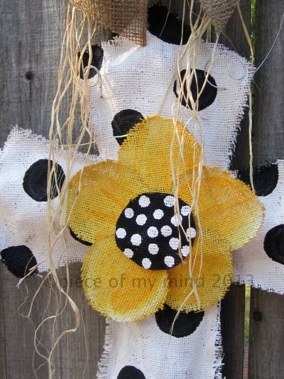 Burlap Cross Burlap Door Hanger Black and White with Flower