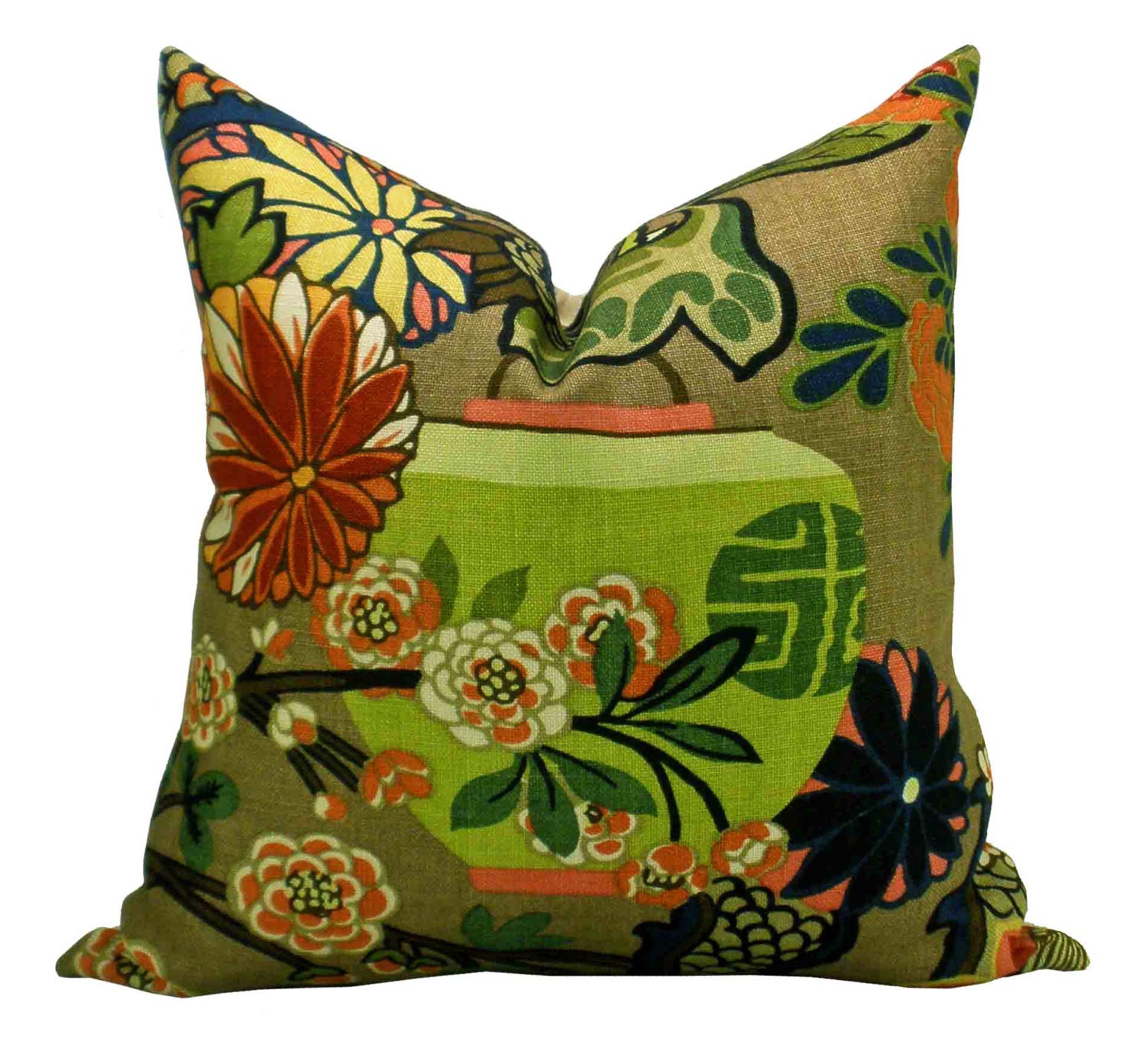 Pair of TWO Schumacher Chiang Mai Dragon pillow covers in Mocha - 18 x 18 or 20 x 20