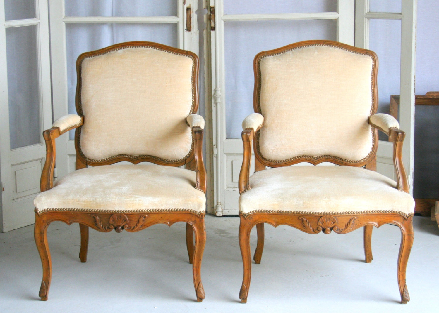 Pair of Louis XV Carved Wood Chairs