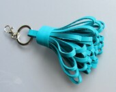 Tassel keychain in turquoise cow leather .   A perfect gift