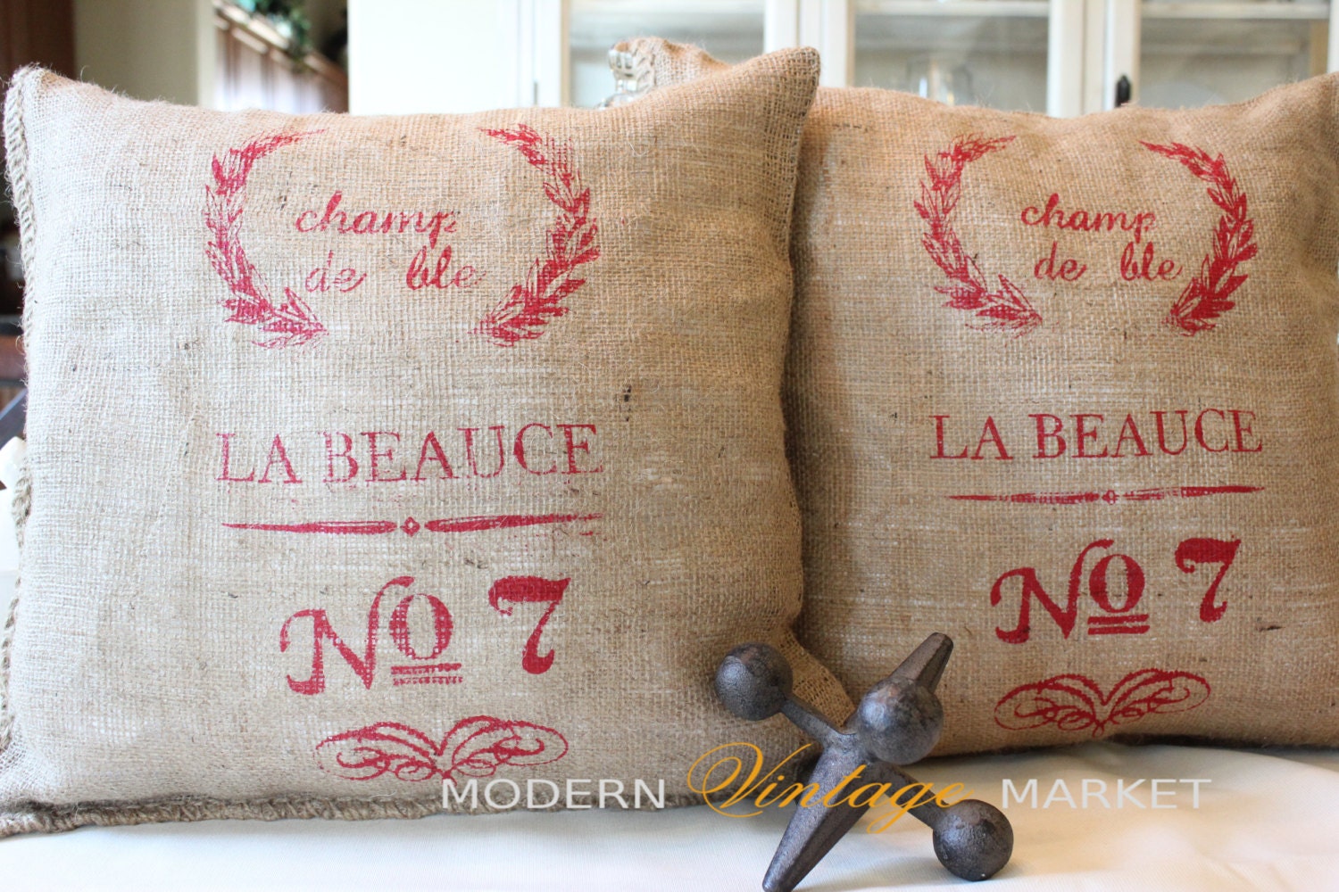 1 Burlap Pillow ,18 x 18 ,Custom Pillows,French Grainsack Pillows , Custom Pillows, Modern Vintage Market