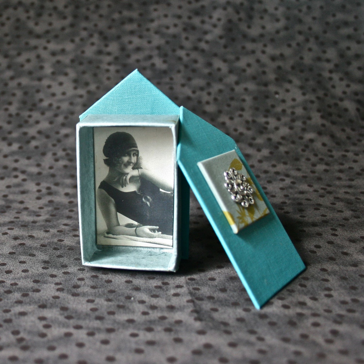Teal Handmade House Style Gift Box with Silver Sun for Housewarming Hostess Gift