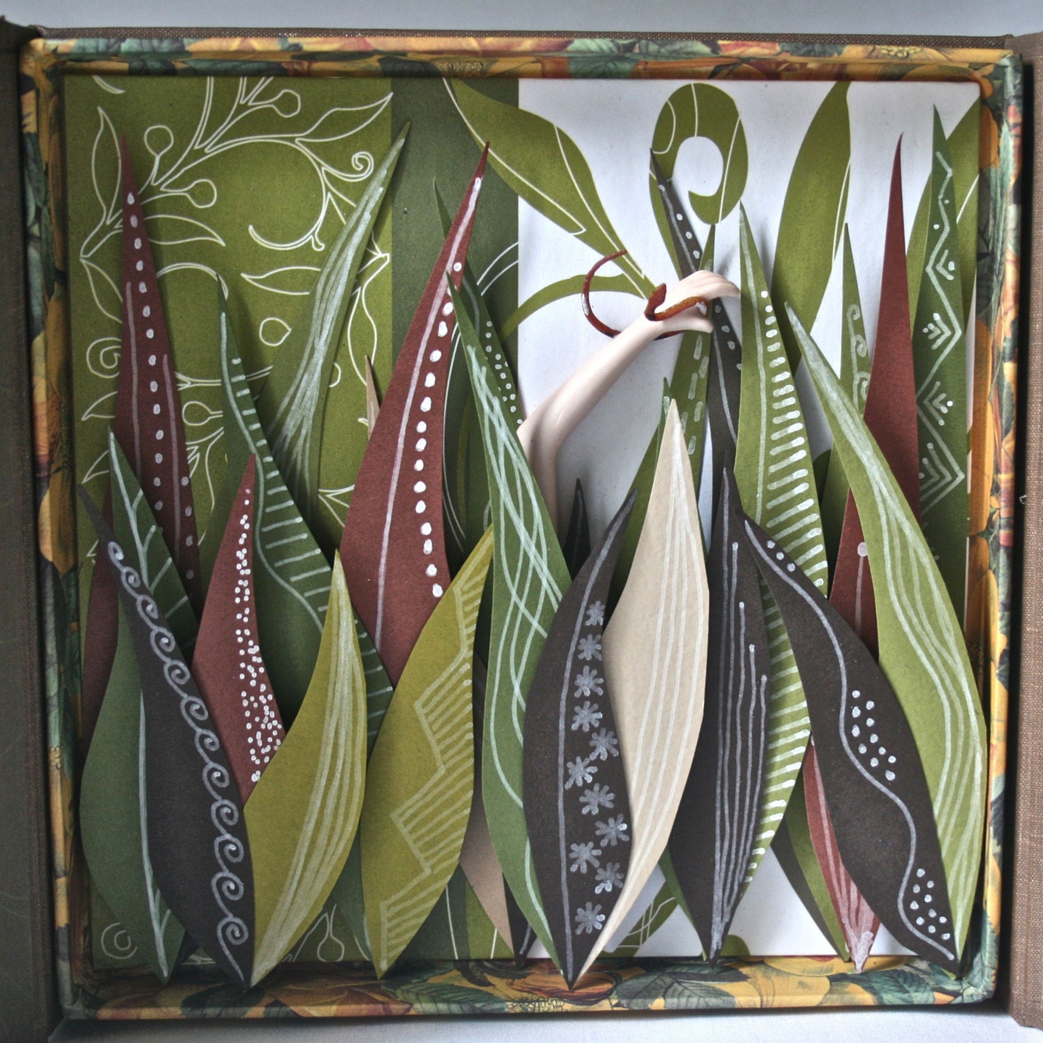 Snake in the Grass Mixed Media Collage in a Box for Home or Office Decor
