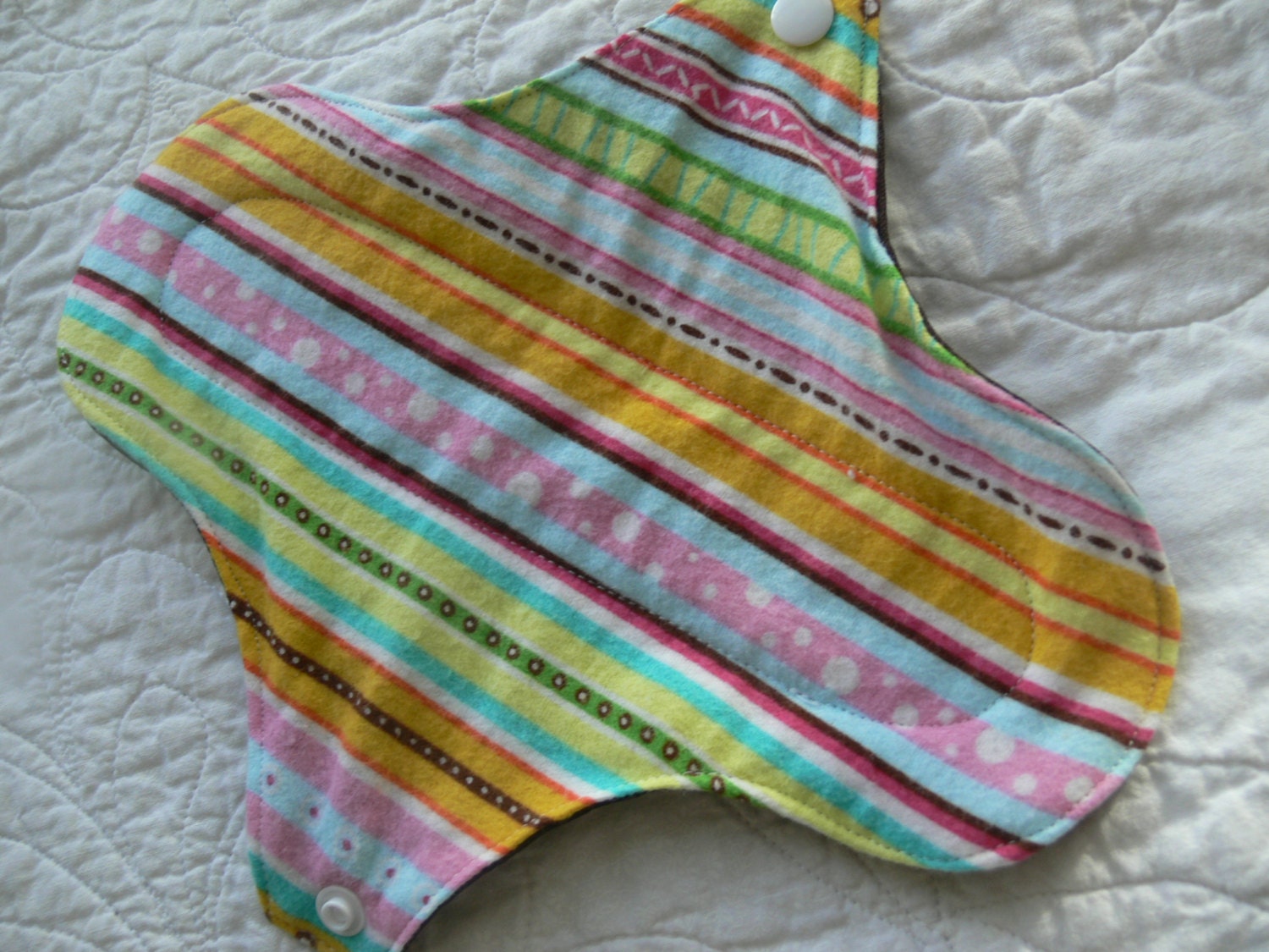 Regular Cloth Menstrual Pad aqua, brown, pink stripes and shapes
