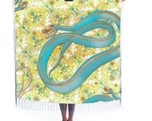 pure heavy silk twill giant shawl scarf. hand rolled, hand fringed. snake skeleton theme