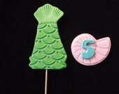 Mermaid Tails and Personalized Sea Shell Edible Fondant Cupcake Topper Decorations