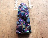 Rainbow titanium druzy cluster necklace