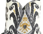 Nate Berkus Gray, Black and Gold Ikat Decorative Pillow Cover, 18x18, 20x20, 22x22 or lumbar pillowAccent Pillow, Throw Pillows,