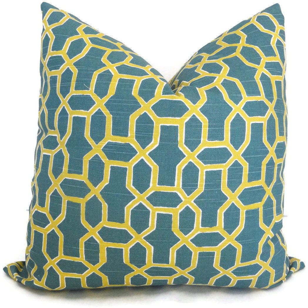 Chartreuse and Teal Trellis Pillow Cover 18x18, 20x20, 22x22 or lumbar - Accent Pillow - Throw Pillow