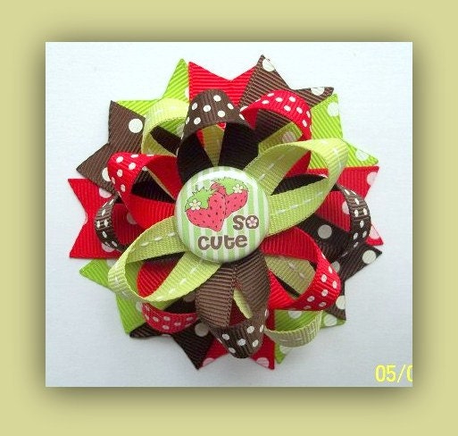 Ready To Ship, Summer Strawberry Boutique Hair Bow Clip for Girls.