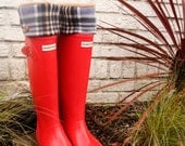 Spring Showers SLUGS Fleece Rain Boot Liners Khaki With Plaid Cuff, Spring Fashion, Boot Socks, Rainy Day Style (SM/MED 6-8 Boot)