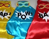 SuperHero Decal Cape Plus Mask PoW ZaP BAm KABOOm SUPERMAN, SPIDERMAN, BATMAN, for Boys and  Girls Birthday Party Gifts